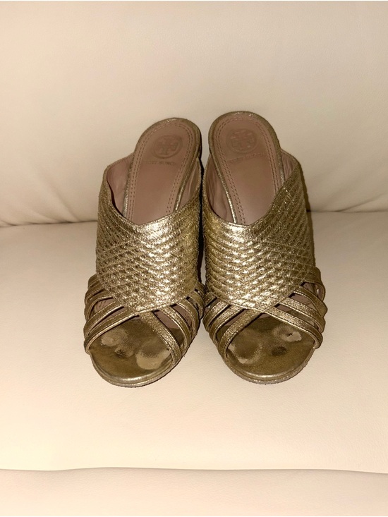 Tory Burch Shoes - Tory Burch Metallic Gold Woven Slide Mules